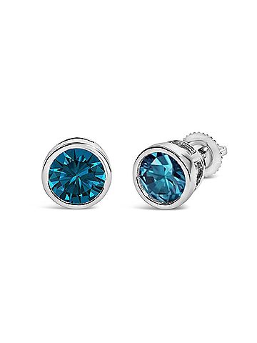 Haus of Brilliance 14K White Gold 2.0 Cttw Bezel Set Lab Grown Blue Diamond Solitaire Stud Earrings (view 2)