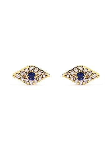 Haus of Brilliance 10K Yellow Gold Blue Sapphire and Diamond Accent Evil Eye Stud Earring (H-I Color, I1-I2 Clarity) (view 1)