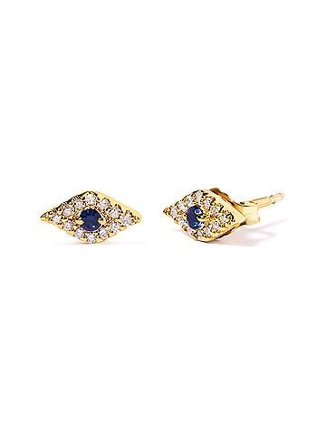 Haus of Brilliance 10K Yellow Gold Blue Sapphire and Diamond Accent Evil Eye Stud Earring (H-I Color, I1-I2 Clarity) (view 2)