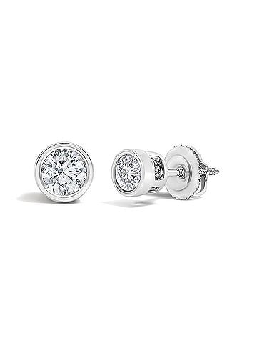 Haus of Brilliance 14K White Gold 1/2 Cttw Lab Grown Diamond Bezel Solitaire Stud Earrings (view 2)