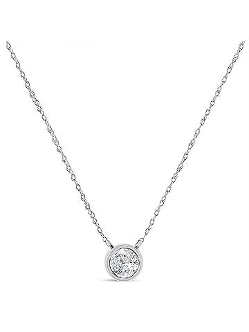 Haus of Brilliance AGS Certified 10K White Gold 1/5 Cttw Bezel Set Round Diamond Solitaire 16-18" Adjustable Pendant Necklace (H-I Color, SI1-SI2 Clarity) (view 2)