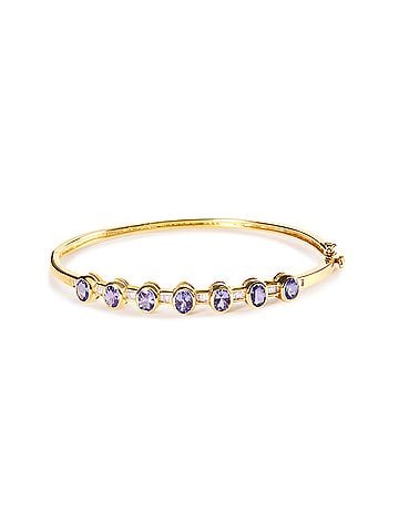 Haus of Brilliance 14K Yellow Gold Alternating Bezel Set 5MM Oval Shaped Tanzanite and 1/5 Cttw Diamond Bangle Bracelet (H-I Color, VS2-SI1 Clarity) - Fit's wrists up to 7.25" Inches (view 1)
