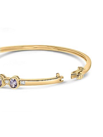 Haus of Brilliance 14K Yellow Gold Alternating Bezel Set 5MM Oval Shaped Tanzanite and 1/5 Cttw Diamond Bangle Bracelet (H-I Color, VS2-SI1 Clarity) - Fit's wrists up to 7.25" Inches (view 2)