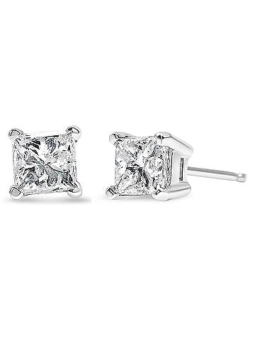 Haus of Brilliance AGS Certified 14k White Gold 1.0 Cttw 4-Prong Set Princess-Cut Solitaire Diamond Push Back Stud Earrings for Women (E-F Color, I1-I2 Clarity) (view 1)