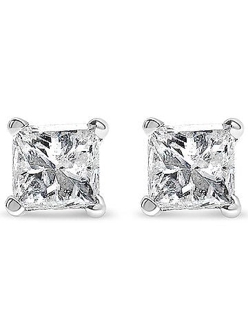 Haus of Brilliance AGS Certified 14k White Gold 1.0 Cttw 4-Prong Set Princess-Cut Solitaire Diamond Push Back Stud Earrings for Women (E-F Color, I1-I2 Clarity) (view 2)