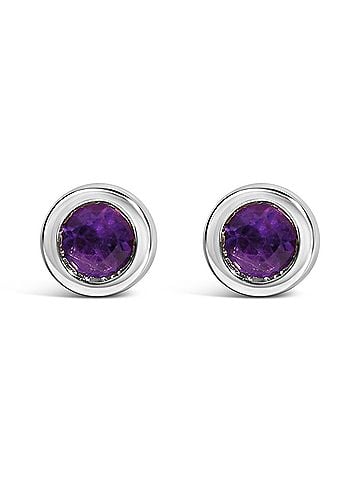 Haus of Brilliance .925 Sterling Silver Bezel Set 3.5mm Treated Purple Amethyst Gemstone Solitaire Stud Earrings (view 1)