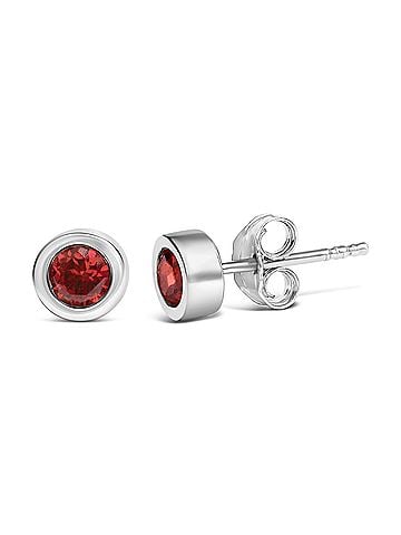 Haus of Brilliance .925 Sterling Silver Bezel Set 3.5mm Created Red Garnet Gemstone Solitaire Stud Earrings (view 2)