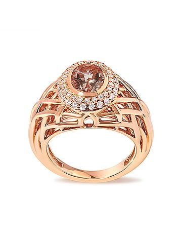 Haus of Brilliance 14K Rose Gold Oval Cut Light Pink Morganite and 3/8 Cttw Diamonds Halo and Basket Weave Cocktail Ring (G-H Color, SI1-SI2 Clarity) - Size 7 (view 1)