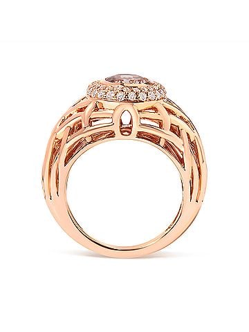 Haus of Brilliance 14K Rose Gold Oval Cut Light Pink Morganite and 3/8 Cttw Diamonds Halo and Basket Weave Cocktail Ring (G-H Color, SI1-SI2 Clarity) - Size 7 (view 2)