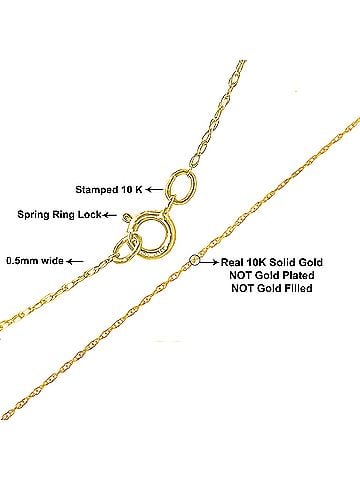 Haus of Brilliance Solid 10K Yellow Gold 0.5mm Slim and Dainty Unisex 18" Rope Chain Necklace (view 2)
