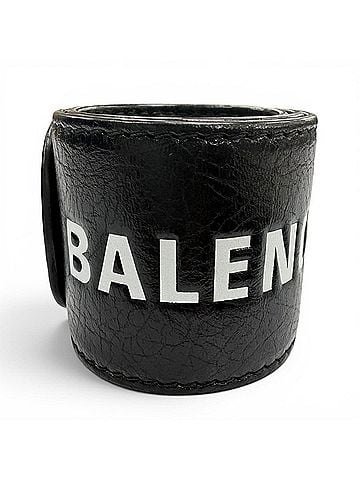 Balenciaga BALENCIAGA 469170 Leather Logo Print Bangle Bracelet Black Made in Italy Men's Women's (view 1)