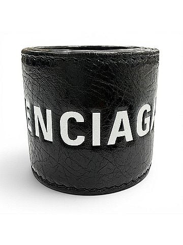 Balenciaga BALENCIAGA 469170 Leather Logo Print Bangle Bracelet Black Made in Italy Men's Women's (view 2)