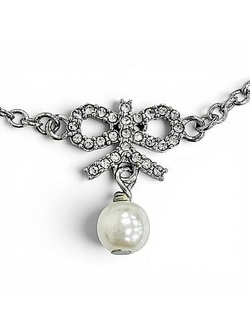 Christian Dior Christian Dior DIOR CD logo ribbon motif rhinestone faux pearl necklace accessory, silver, for women. (view 1)