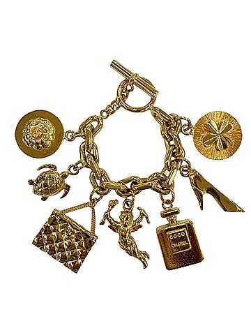 Chanel CHANEL Vintage Metal Icon Charm 7-Strand Bangle Bracelet, Gold, Weight 205g, Women's, with Box (view 1)