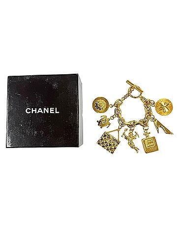 Chanel CHANEL Vintage Metal Icon Charm 7-Strand Bangle Bracelet, Gold, Weight 205g, Women's, with Box (view 2)
