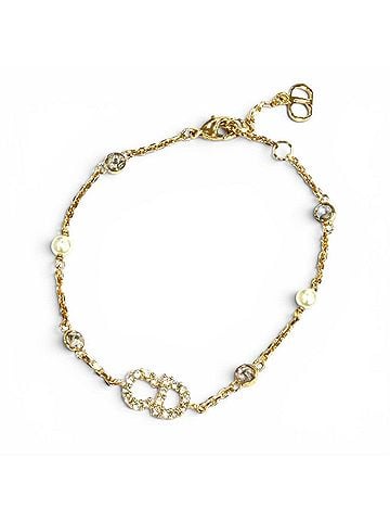 Christian Dior Christian Dior DIOR B3106WOMZI Claire D Lune Bracelet with CD logo, rhinestones, and faux pearls, gold, for women, dust bag. (view 1)