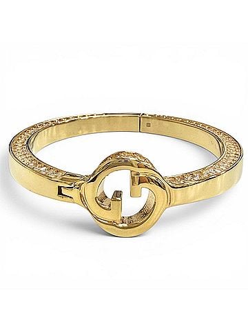 Gucci GUCCI Interlocking G Rhinestone Blondie Bangle Bracelet, Gold, Size S, Made in Italy, Women's, with Box and Dust Bag. (view 1)