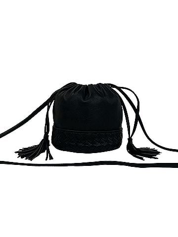 Bottega Veneta BOTTEGA VENETA Vintage Intrecciato Leather Tassel Drawstring Mini Shoulder Bag, Black 31902 (view 1)