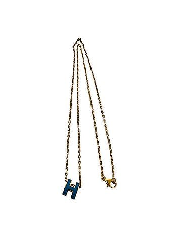 Hermès HERMES Mini Pop H Necklace GP Lacquer Pendant Choker Gold Blue 65140 (view 1)
