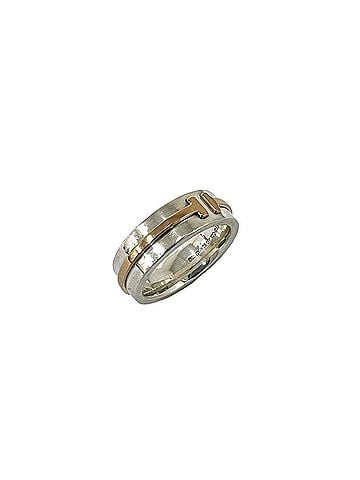 Tiffany & Co. TIFFANY&amp;Co. Tiffany T TWO Narrow Ring, Sterling Silver 925, 18K Yellow Gold, Item No. 11376 (view 1)