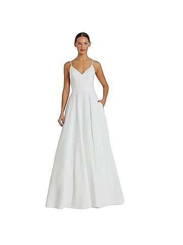 Mac Duggal Ieena For Mac Duggal White Classic A-Line V-Neck Ballgown Cocktail Dress (view 1)