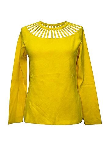 Moschino Moschino Boutique Cutout Accent Sweater in Yellow Viscose (view 1)