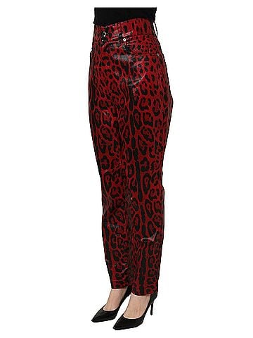 Dolce & Gabbana Red Leopard Cotton 5 Pockets Trouser Women's Jeans (view 2)