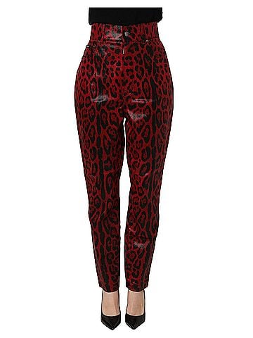 Dolce & Gabbana Red Leopard Cotton 5 Pockets Trouser Women's Jeans (view 1)