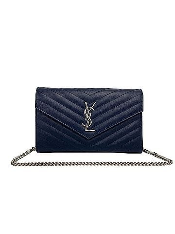 Saint Laurent Yves Saint Laurent SAINT LAURENT PARIS YSL Cassandra Logo Hardware Leather Chain Shoulder Bag Navy 17502 (view 1)