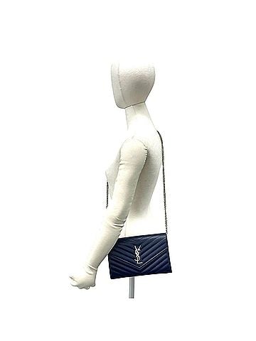 Saint Laurent Yves Saint Laurent SAINT LAURENT PARIS YSL Cassandra Logo Hardware Leather Chain Shoulder Bag Navy 17502 (view 2)