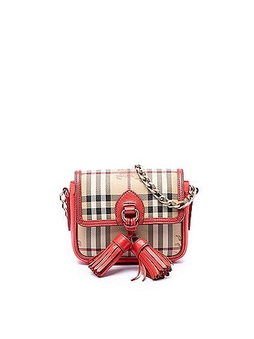 Burberry Mini Haymarket Check Coated Canvas Tassel Crossbody (view 1)