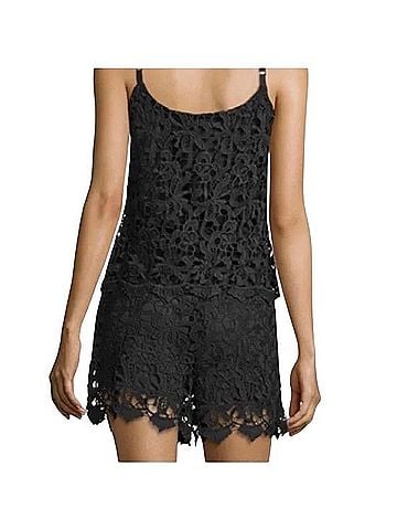 Romeo & Juliet Couture Black Lace Romper Casual Pants (view 2)