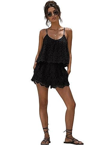 Romeo & Juliet Couture Black Lace Romper Casual Pants (view 1)