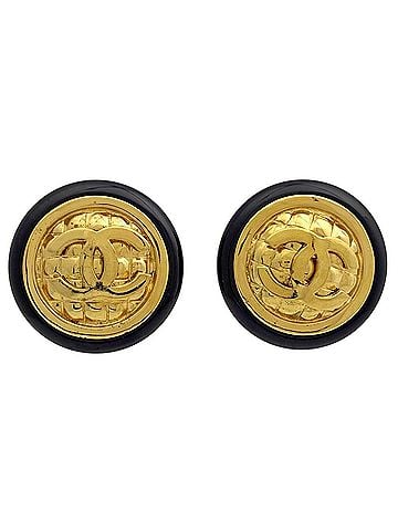 Chanel Chanel earrings, Coco Mark, round, GP gold, black, women's. (view 1)