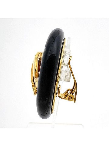 Chanel Chanel earrings, Coco Mark, round, GP gold, black, women's. (view 2)