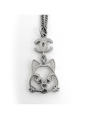 Chanel Chanel necklace, Coco Mark cat design, long, silver plated, rhinestone, silver, women's. (view 2)