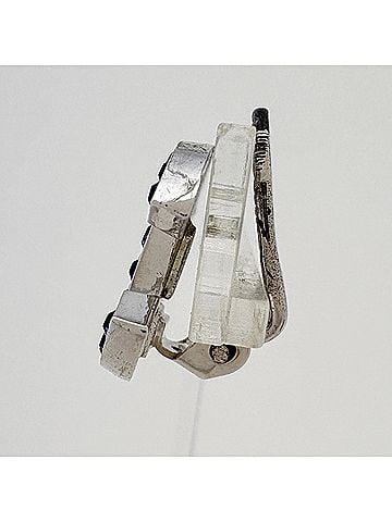 Chanel Chanel earrings, Coco Mark design, silver plated, rhinestone, silver, blue, women's. (view 2)