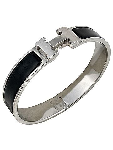 Hermès Hermes HERMES Click H Bangle Enamel Bracelet Clack Silver Plated Black Women's (view 1)