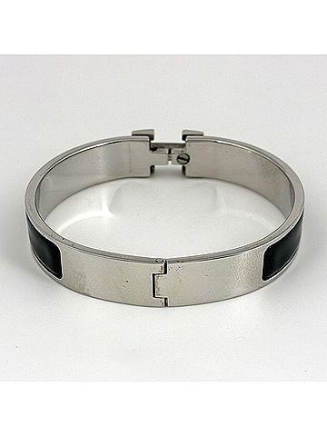 Hermès Hermes HERMES Click H Bangle Enamel Bracelet Clack Silver Plated Black Women's (view 2)