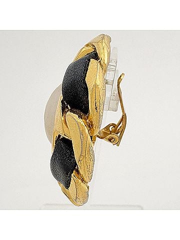 Chanel Chanel earrings, Coco Mark design, GP leather, gold, black, women's. (view 2)