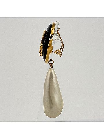 Chanel Chanel CHANEL Clover Swing Earrings GP Faux Pearl Gold Black Women's (view 2)