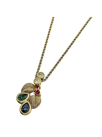 Christian Dior Christian Dior Leaf Necklace, GP Rhinestone, Gold, Multicolor, Women's (view 1)