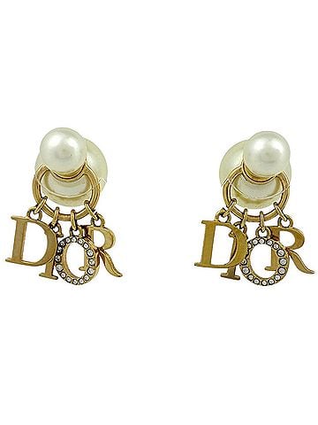 Christian Dior Christian Dior Dior earrings, metal, faux pearl, rhinestone, gold, white, women's. (view 1)