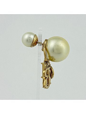 Christian Dior Christian Dior Dior earrings, metal, faux pearl, rhinestone, gold, white, women's. (view 2)