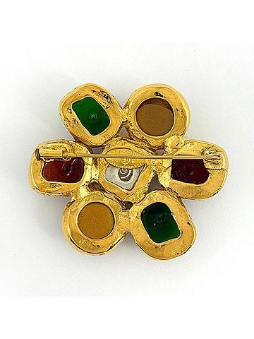 Chanel Chanel brooch, Gripoix, GP, faux pearl, colored stone, rhinestone, gold, white, green, women's. (view 2)