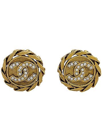 Chanel Chanel earrings, Coco Mark design, GP (gold plated), rhinestones, gold, for women. (view 1)
