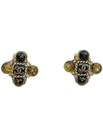 Chanel Chanel earrings, Coco Mark, Gripoix GP, colored stone, brown, for women. (view 1)