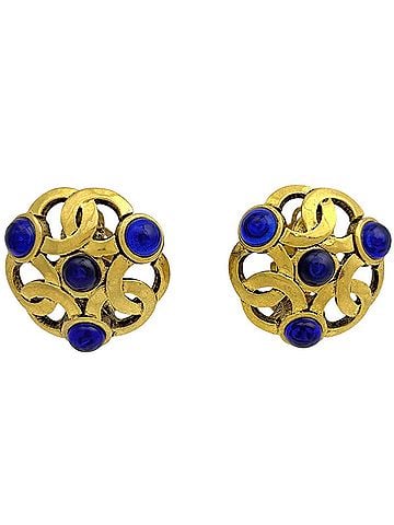 Chanel Chanel earrings, Coco Mark, Gripoix, GP, colored stone, gold, women's. (view 1)