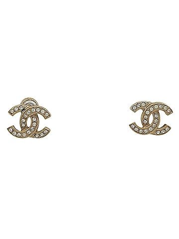 Chanel Chanel earrings, Coco Mark design, GP (gold plated), rhinestones, gold, for women. (view 1)