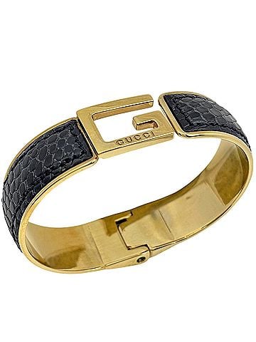 Gucci Gucci GUCCI Bangle GP Leather Gold Black Women's (view 1)